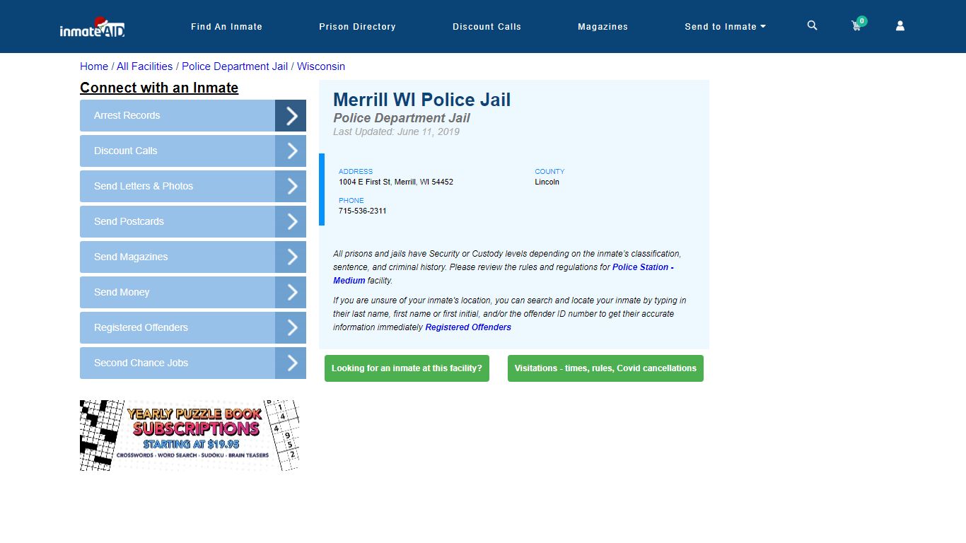 Merrill WI Police Jail & Inmate Search - Merrill, WI