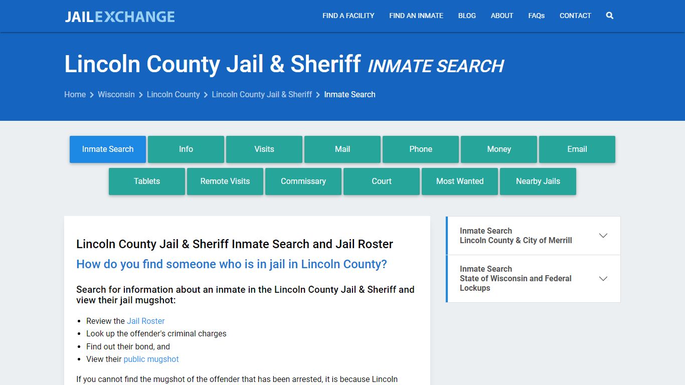Inmate Search: Roster & Mugshots - Lincoln County Jail & Sheriff, WI