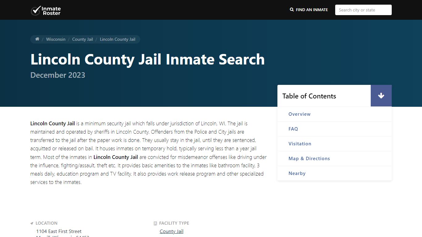Inmate Search | Lincoln County Jail - Merrill, WI