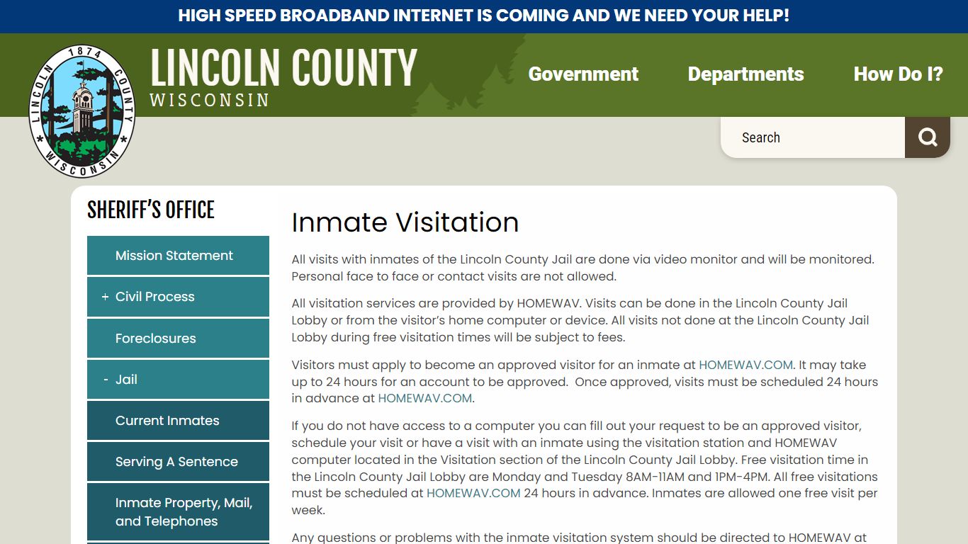 Inmate Visitation | Lincoln County, Wisconsin