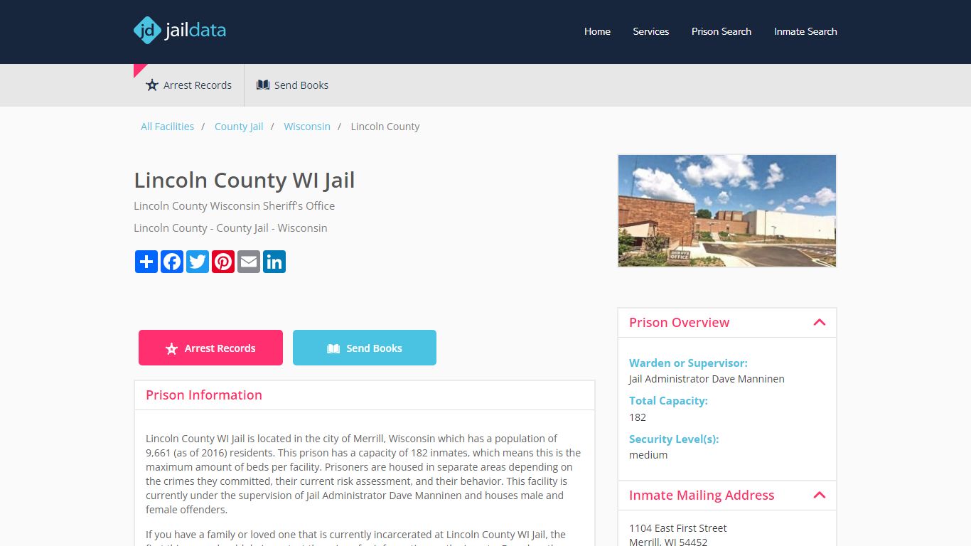 Lincoln County WI Jail Inmate Search and Prisoner Info - Merrill, WI